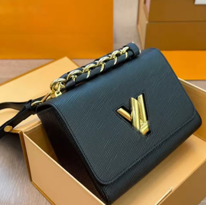 设计师女士真皮V形锁扣翻盖手提包黑色手拿包扭结单肩包女士斜挎链条包50282单肩包