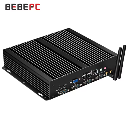 BEBEPC 工业迷你电脑，搭载英特尔酷睿 i5-3317U 处理器，支持 Windows XP 和 Ubuntu Linux 系统，配备 4 个 RS232 接口和 8 个 USB 2.0 接口，可直接安装 Windows 10。